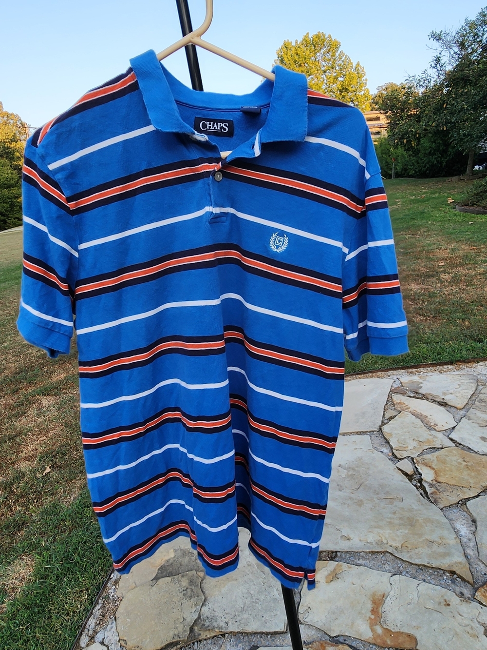 Chaps Men's Striped Polo Shirt Short Sleeve Blue Orange Size L